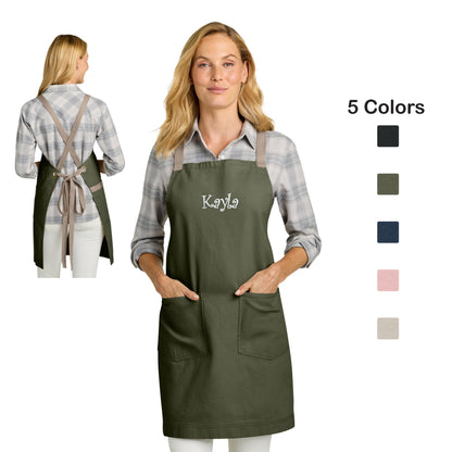 Personalized Crossback Apron Heavy Cotton Twill Bib, Large Pockets, Custom Womens Apron, Kitchen Baking, Crafts