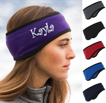 Personalized Winter Headband Two Color Fleece Stretch, Ear Muffs, Monogrammed, Mom Gift, Sports Gift, School Gift, Warm Headband