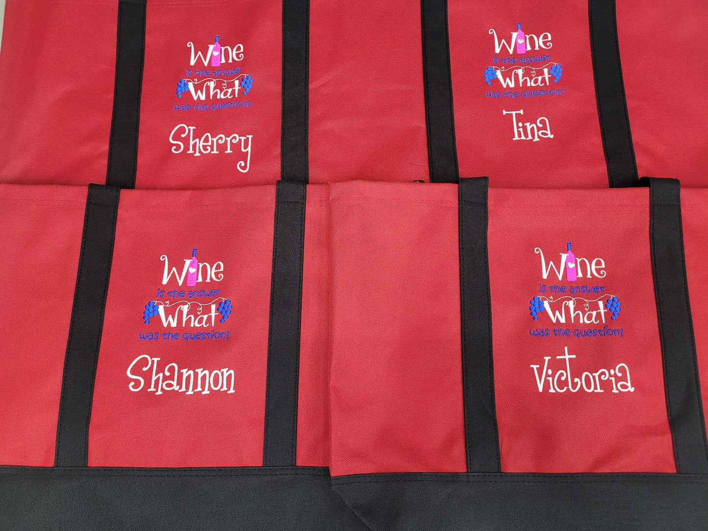 Personalized Tote Bag Embroidered Wine is the Answer with Name of Your Choice Perfect Wine Gift