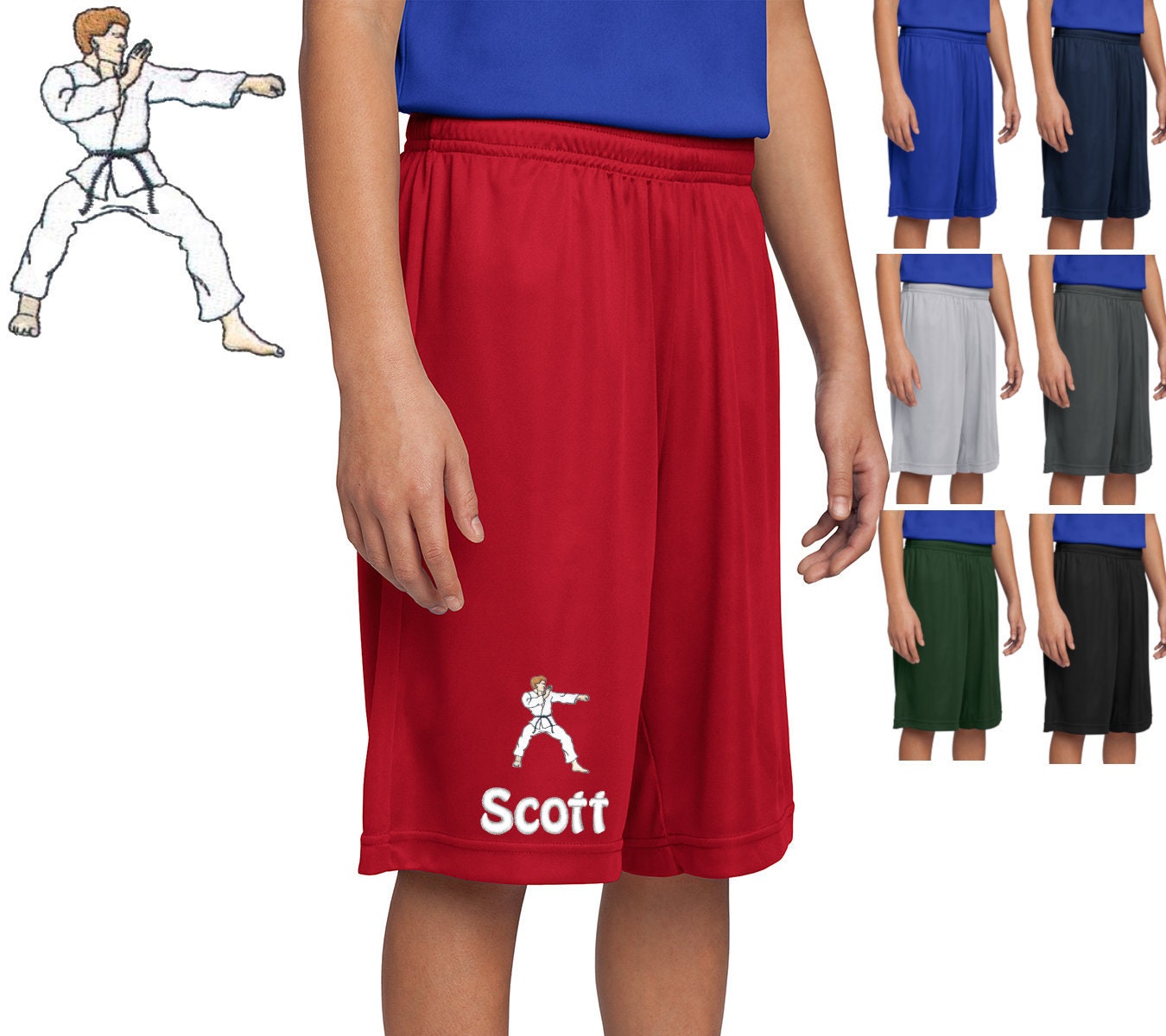 Personalized Kids Karate Shorts, Embroidered Monogrammed Name, PE Shorts Uniform, School Shorts, Polyester, Custom Shorts, School Name