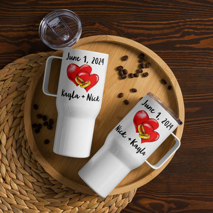 Personalized Married Tumbler with Handle, Wedding Date Gift, Mr and Mrs Gift, Bridal Shower Gift, Couples Gift