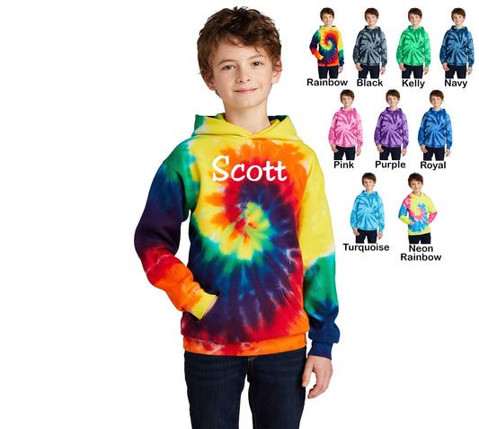 Kids Personalized Tie Dye Hoodie Sweatshirt with Name, Girl or Boy, Unisex Jacket, Colorful Childrens Hoodie, Birthday Christmas Gift