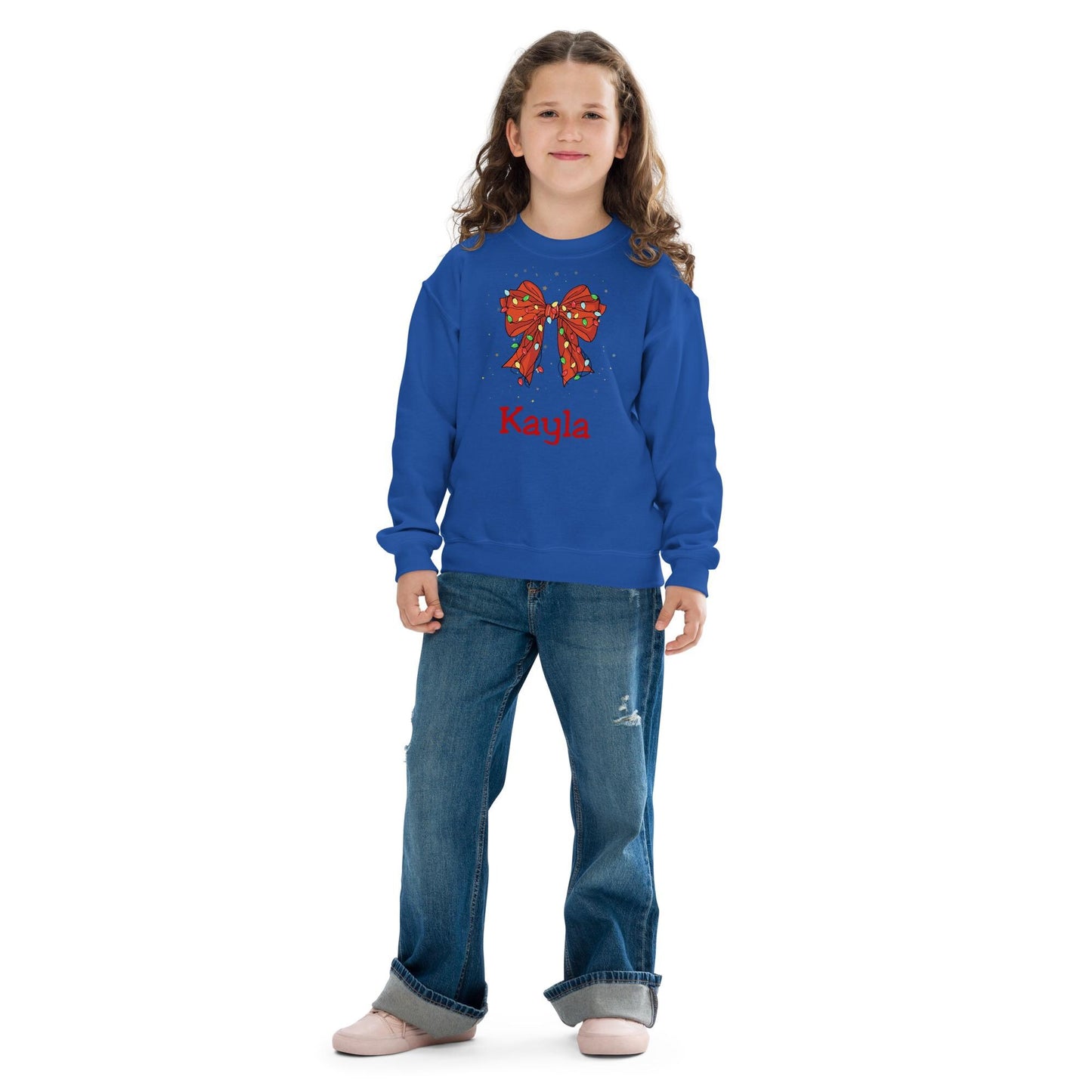 Personalized Kids Christmas Bow Sweatshirt, Xmas Sweater, Christmas Season Gifts, Christmas Gift, Xmas Sweatshirt, Christmas Kids Gift