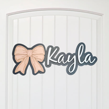 Personalized Kids Door Sign Bow, Childs Door Name Sign, 3D Bedroom Sign, Nursery Wall Name Sign, Kids Bedroom Door Name Sign, Custom Sign