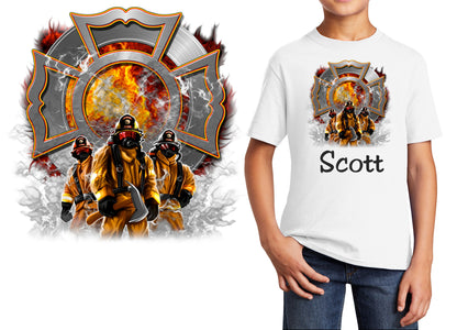 Personalized Kids T-Shirt Firefighter Maltese Cross Design, T-Shirt, Colorful, Cotton, Low Price Inexpensive Tee Shirt, Student School Gift