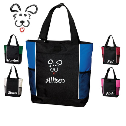 Personalized Canvas Puppy Dog Tote Bag, Pet, Custom Tote, Tote with Zipper, Embroidered Custom Name, Funny Gift