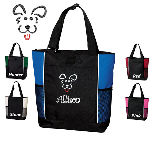 Personalized Canvas Puppy Dog Tote Bag, Pet, Custom Tote, Tote with Zipper, Embroidered Custom Name, Funny Gift
