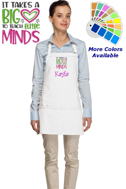 Personalized Apron Embroidered Big Heart Little Minds Teacher Design Teacher Gift