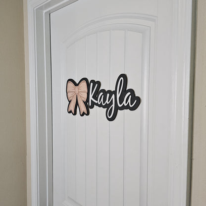 Personalized Kids Door Sign Bow, Childs Door Name Sign, 3D Bedroom Sign, Nursery Wall Name Sign, Kids Bedroom Door Name Sign, Custom Sign