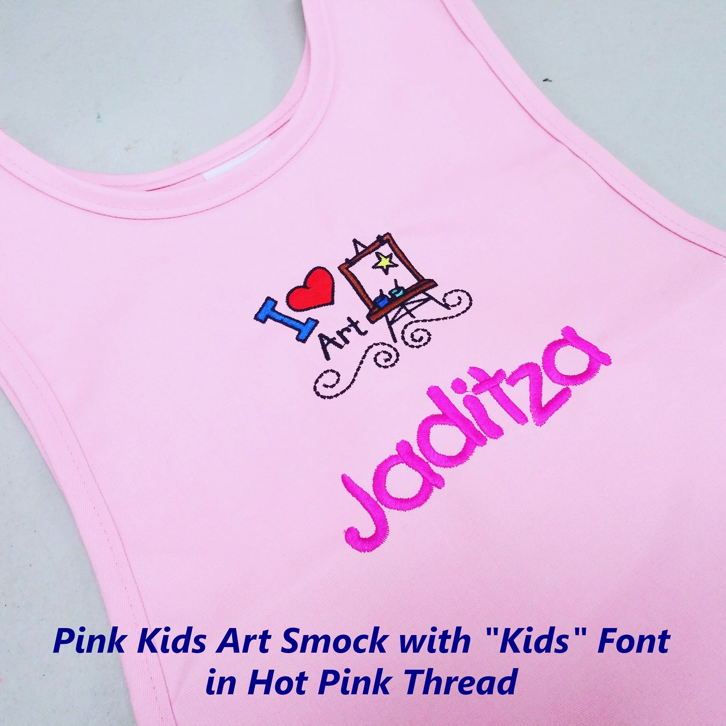 Personalized Kids Art Smock Cobbler Apron with I Love Art Embroidery Design, School Art Smock, Student Gift, Art Class Smock