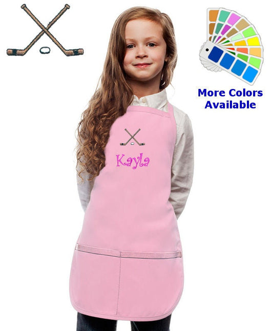Personalized Kids Apron with Hockey Sticks Embroidery Design, Cooking Kitchen Gift, School Gift, Sports Gift, Monogrammed, Cooking Party