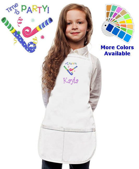 Personalized Kids Party Apron with Time to Party Embroidery Design, Monogrammed, Art Gift, Chef Gift, Cooking Party, Art Party, School