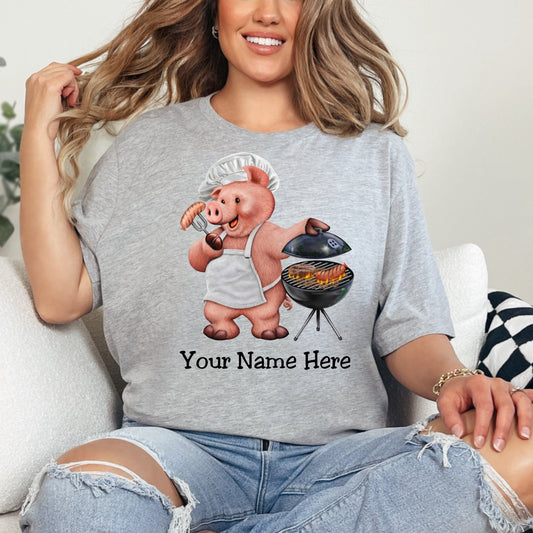 Personalized  BBQ Pig T-Shirt Grille Burger Design, Sports Shirt, Custom Shirt, Custom Name, Dad Gift, Chef Gift, Unisex Womens Tee