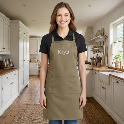 Personalized Extra Long Apron Bib, 3 Large Pockets, Stain Release, Custom Womens Apron, Kitchen Baking, Crafts