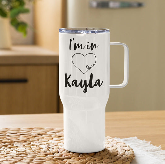 Personalized I'm in Love Tumbler with Handle, Girlfriend Gift, Bridal Shower Gift, Couples Gift, Birthday Gift