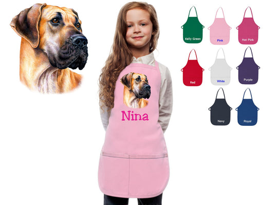 Personalized Kids Apron Great Dane Dog Design, Monogrammed Chef Gift, Chef Gift, Cooking Party, Art Party, School Aprons, Printed Apron