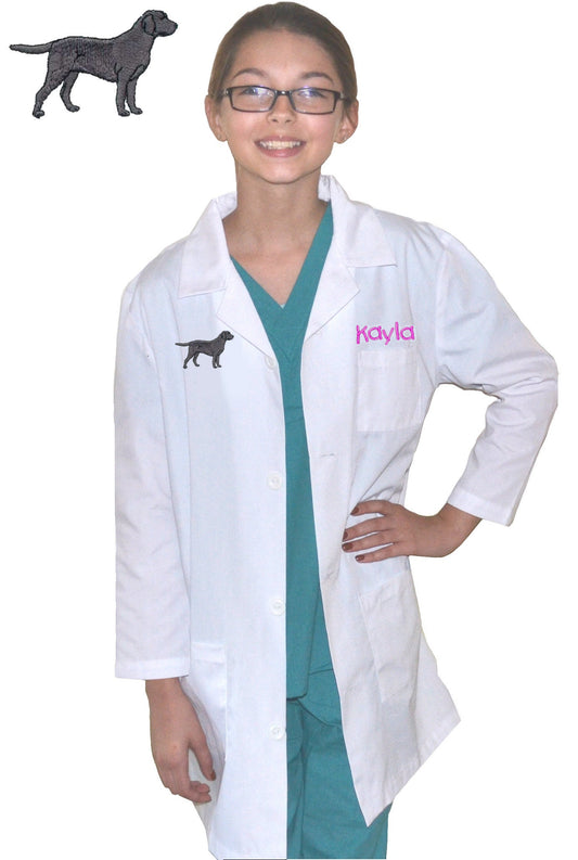 Personalized Kids Lab Coat Labrador Retriever Dog Embroidery Design, Veterinarian Lab Coat, Birthday Gift, Childrens Lab Coat, Monogrammed
