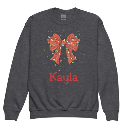 Personalized Kids Christmas Bow Sweatshirt, Xmas Sweater, Christmas Season Gifts, Christmas Gift, Xmas Sweatshirt, Christmas Kids Gift