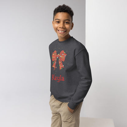 Personalized Kids Christmas Bow Sweatshirt, Xmas Sweater, Christmas Season Gifts, Christmas Gift, Xmas Sweatshirt, Christmas Kids Gift