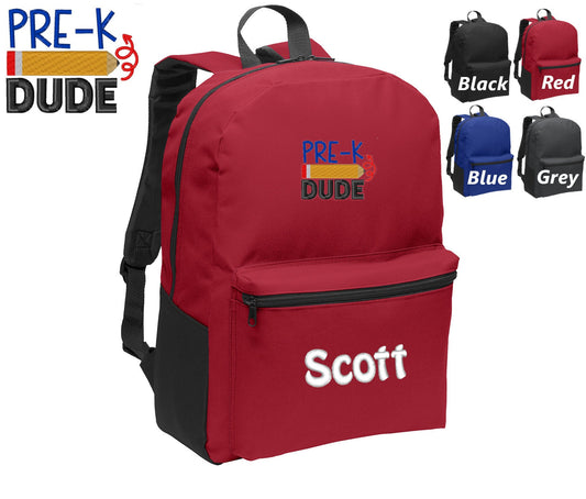 Personalized Kids Pre-K Backpack Embroidered Dude Design, Funny Backpack, Monogrammed Name, Perfect Kids School Sports Gift