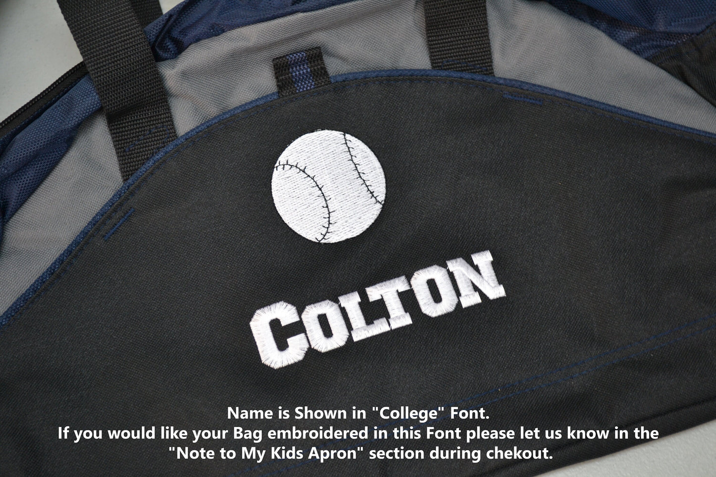 Personalized Kids Running Track Duffel Bag Gym Bag School PE Contrast Piping and Stitching Embroidered with Name or Text of Your Choice