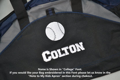 Personalized Kids Running Track Duffel Bag Gym Bag School PE Contrast Piping and Stitching Embroidered with Name or Text of Your Choice