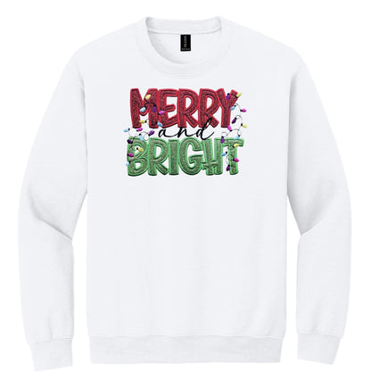 Embroidered Christmas Sweatshirt, Sweatshirt with Merry and Bright Applique, Warm Fall Sweatshirt, Fall Gift, Womens