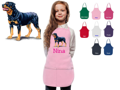 Personalized Kids Apron Rottweiler Dog Design, Monogrammed Chef Gift, Chef Gift, Cooking Party, Art Party, School Aprons, Printed Apron