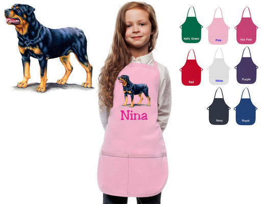 Personalized Kids Apron Rottweiler Dog Design, Monogrammed Chef Gift, Chef Gift, Cooking Party, Art Party, School Aprons, Printed Apron