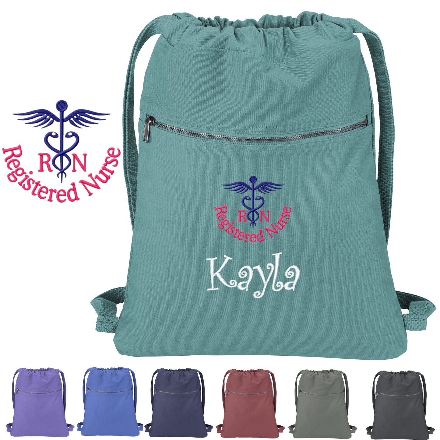 Personalized Registered Nurse Cinch Pack Gift, Embroidered RN Design, Drawstring Bag Doctor, Pool Backpack, Monogrammed Custom Name