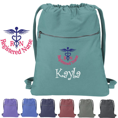 Personalized Registered Nurse Cinch Pack Gift, Embroidered RN Design, Drawstring Bag Doctor, Pool Backpack, Monogrammed Custom Name