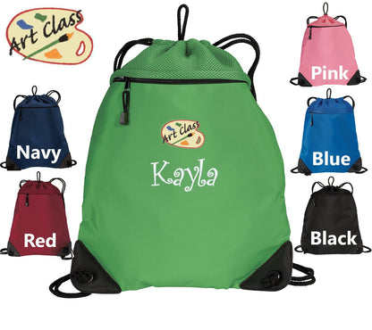 Personalized Kids Cinch Pack, Drawstring Gym School PE Pool Backpack, Embroidered Art Class, Monogrammed Custom Name, Kids Gift