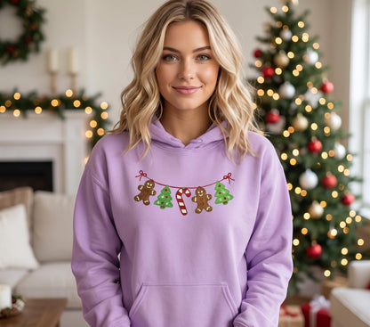 Christmas Hoodie, Sweatshirt with Gingerbread Man Embroidery Design, Warm Custom Sweat shirt, Mom Girlfriend Gift