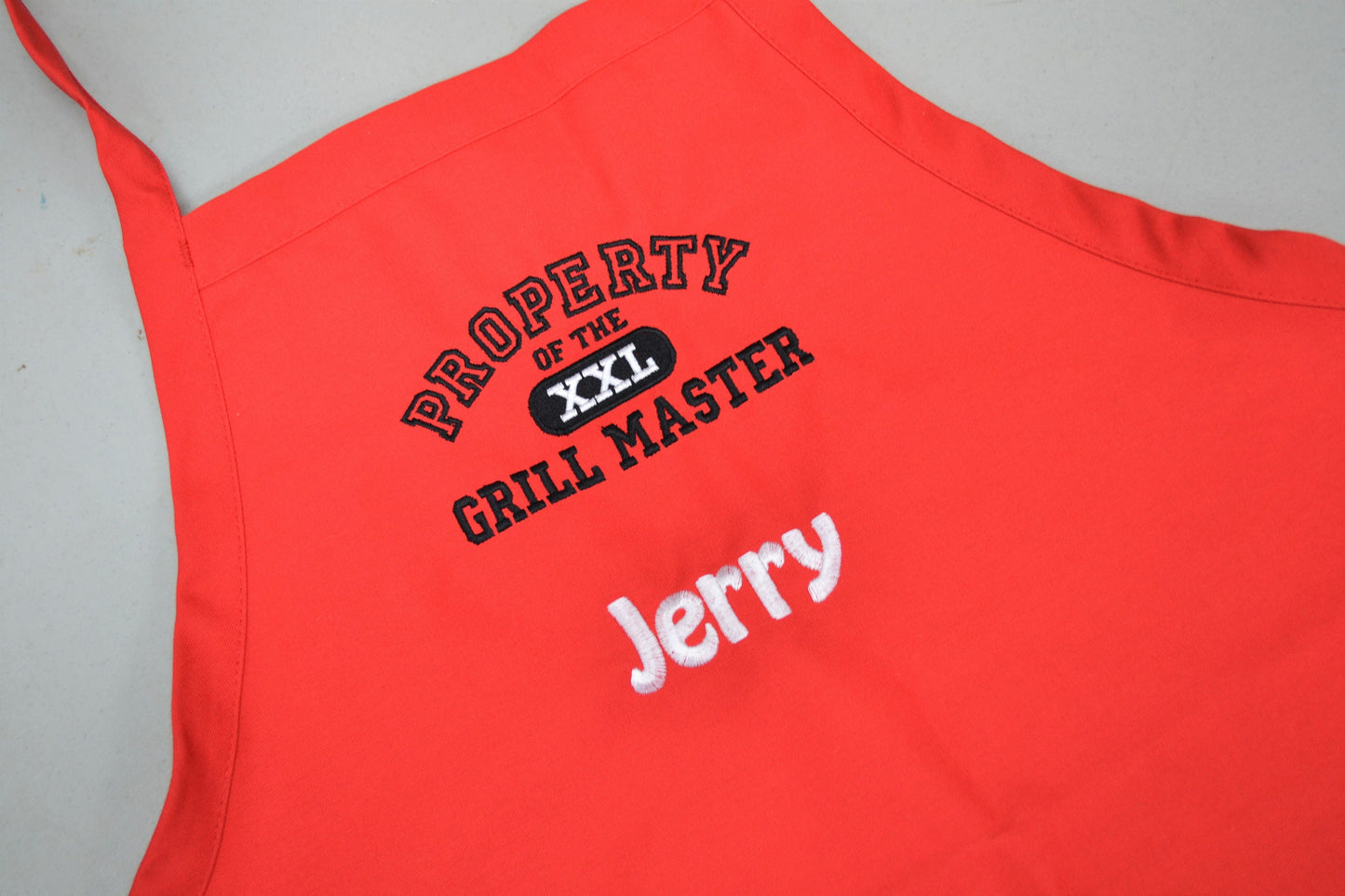 Personalized Bar B Que Apron Embroidered Property of the XXL Grill Master BBQ Design Dad Gift