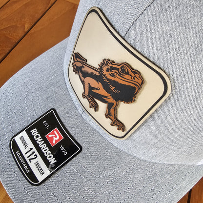 Bearded Dragon Leather Patch Trucker Hat, Richardson 112, Dragon Lover Gift, Beardie Dad, Husband Gift, Reptile Hat, Laser Engraved
