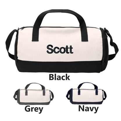 Personalized Barrel Duffel Bag, Cotton Beach Gym School PE Pool Sports Duffle, Embroidered, Monogrammed Custom Name, Kids Gift, School Gift