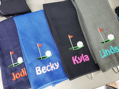 Personalized Golf Towel, Golf Ball Green Design, Gym Towel, Workout Towel, Fitness Towel, Microfiber, Embroidered Name Monogrammed Golf Gift