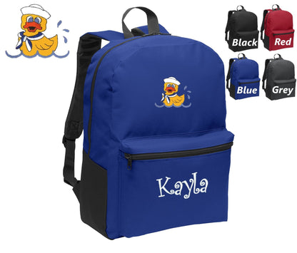 Personalized Kids Backpack Embroidered Duck Rubber Ducky Monogrammed with Name of Your Choice Perfect Kids School Gift