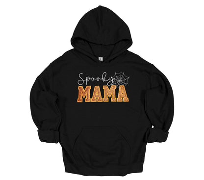 Halloween Hoodie, Sweatshirt with Spooky Mama Glitter Applique, Warm Custom Sweat shirt, Mom Girlfriend Gift