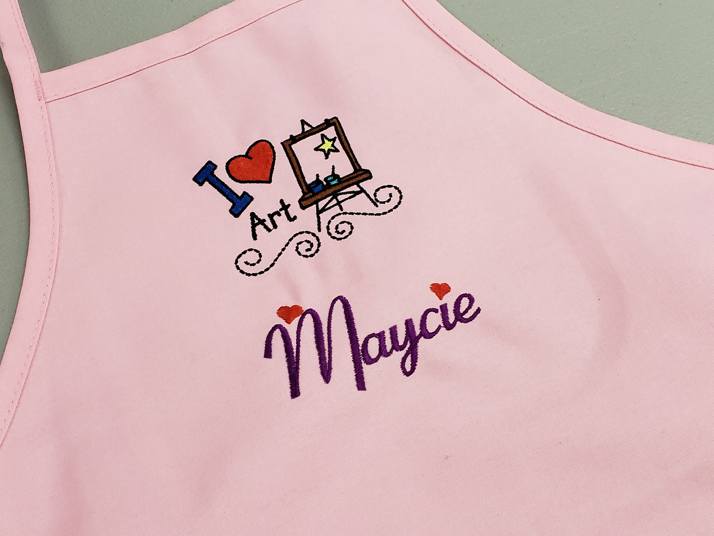 Personalized Kids Art Smock with I Love Art Embroidery Design