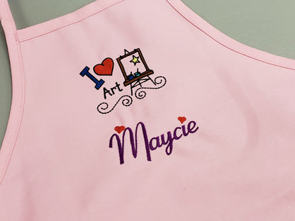 Personalized Kids Art Smock with I Love Art Embroidery Design