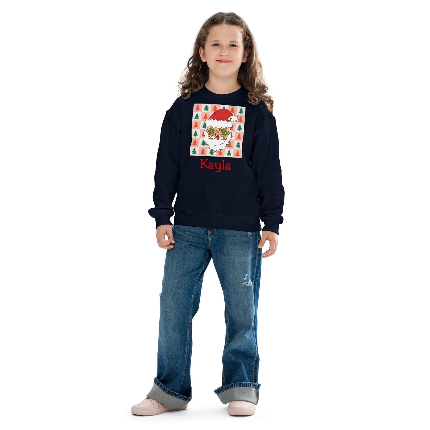 Personalized Kids Retro Santa Christmas Sweatshirt, Cool Santa, Christmas Season Gifts, Christmas Gift Kids, Xmas Sweatshirt, Kids Gift