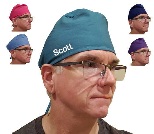 Personalized Scrub Cap, Surgical Hat, Nurse Doctor Cap, Veterinarian Hat, Solid Color, Mens Womens Unisex, Polyester Cotton, Monogram