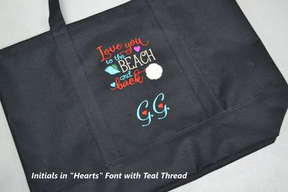 Personalized Beach Tote Bag, Embroidered with Love You to the Beach and Back, with Name, Summer Tote, Perfect Mom Wife Gift