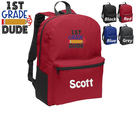 Personalized Kids 1st Grade Backpack Embroidered Dude Design, Funny Backpack, Monogrammed Name, Perfect Kids School Sports Gift