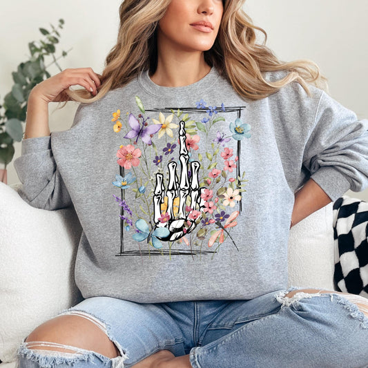 Middle Finger Sweatshirt, Middle finger Flowers Sweatshirts, Skeleton Finger Sweats, Skeleton Shirt, Middle Finger, Halloween Sweatshirt