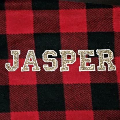 Personalized Dog Jacket, Glitter Applique, Fleece Fabric, Paw Print Design, Plush Microfleece, Embroidered Pets Name, Dog Gift