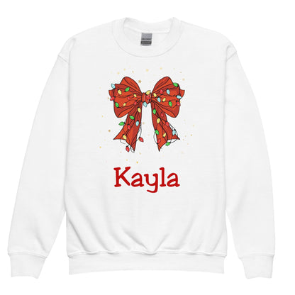 Personalized Kids Christmas Bow Sweatshirt, Xmas Sweater, Christmas Season Gifts, Christmas Gift, Xmas Sweatshirt, Christmas Kids Gift