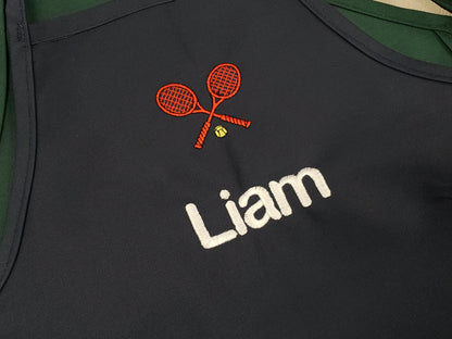 Personalized Kids Apron with Tennis Racket Embroidery Design, Kitchen Cook Gift, School Gift, Sports Gift, Monogrammed, Cooking Party
