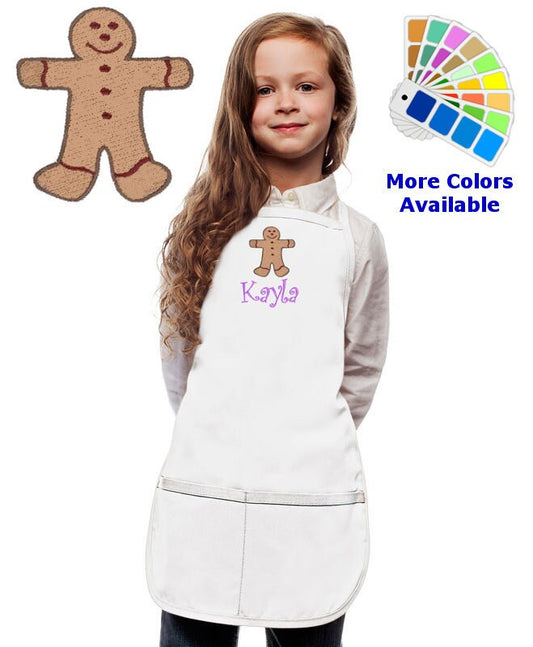 Personalized Kids Apron with Gingerbread Man Embroidery Design,  Cooking Kitchen Gift, School Gift, Student Gift, Monogrammed